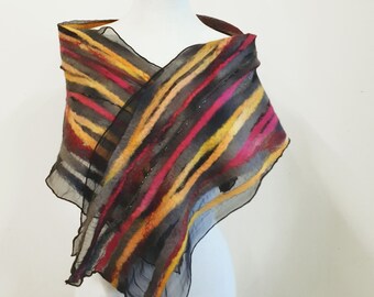 Felted Silk Scarf - Unique Fashion - Striped  - Gift for Mom