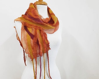 Felted Silk Scarf - Unique Fashion - Autumn Colours - Gift for Mom