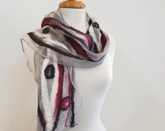 Modern Silk and Wool Nuno Felt Scarf - Art Scarf - Lightweight - Grey Scarf