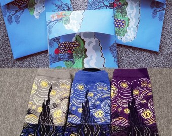 Handmade Envolope/Gift Wrap (with Van Gogh Starry Night Socks as gifts)