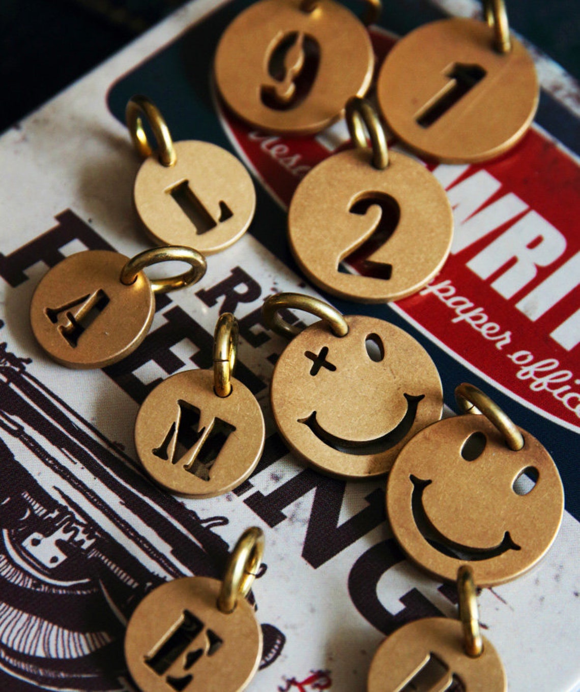 Brass Keychain Charms Number Pendants Personalised Etsy