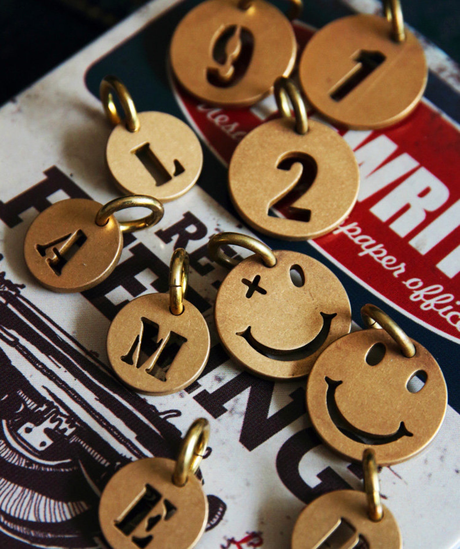 Brass Keychain Charms Number Pendants Personalised Etsy