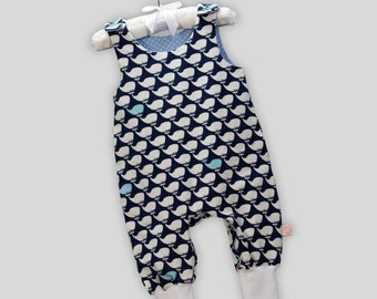 Romper Whales Dark Blue with Snaps