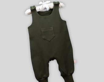 Baby Romper Waffle Olive Green with Snaps