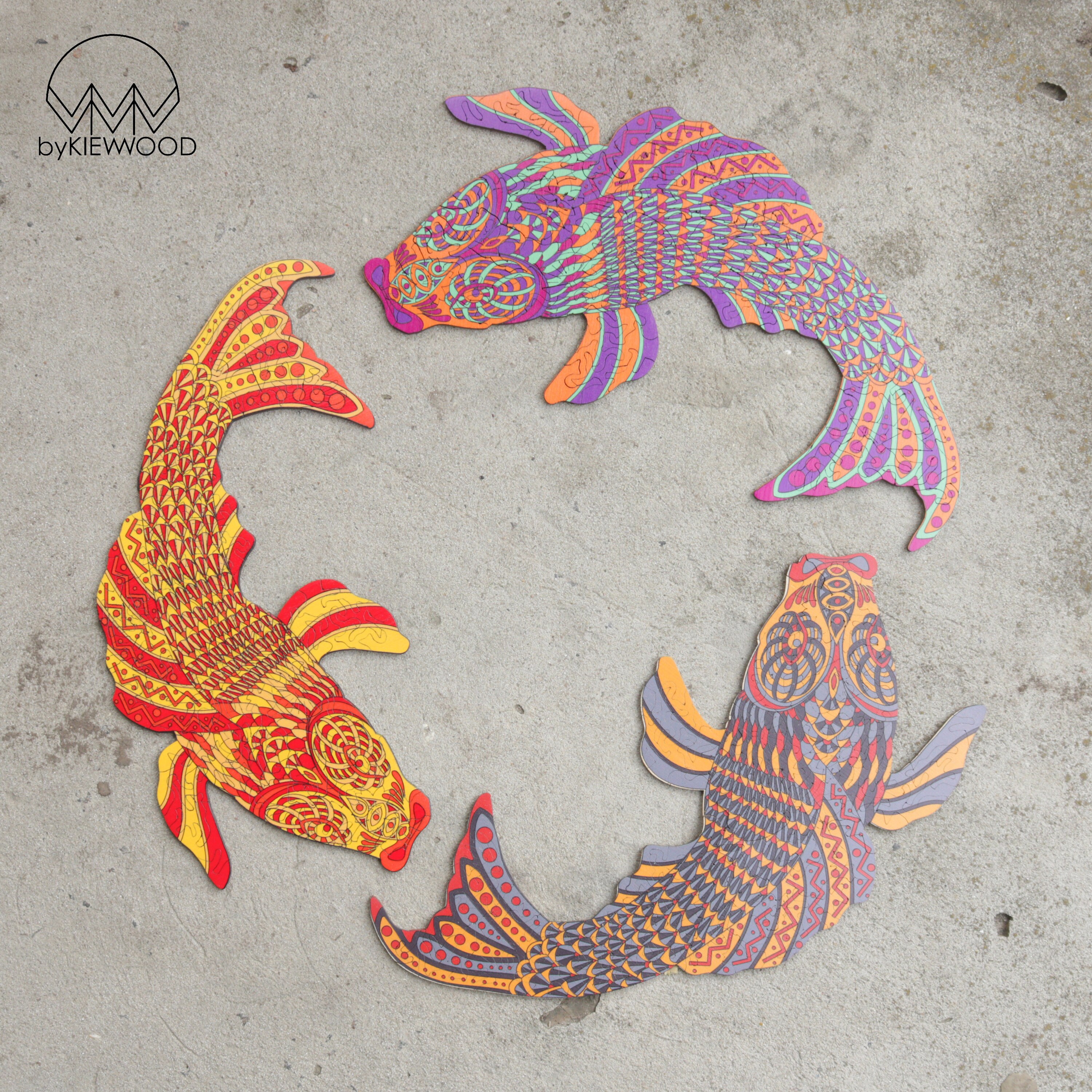 Challenging Wooden Jigsaw Puzzle Love Koi Carp Etsy