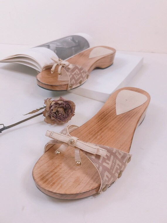 FENDI - Vintage Monogram Wooden-block Clogs - 37