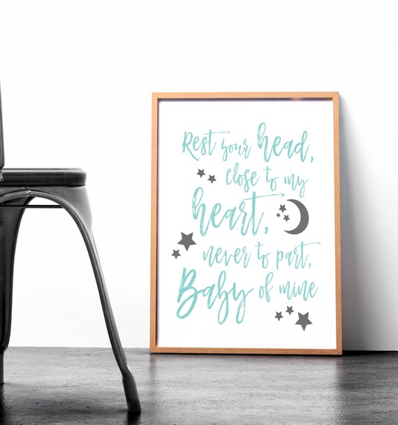 Rest Your Head Baby Nursery Poster Blue And Grey Dumbo Quote Art Baby Shower Gift Baby Room Decor