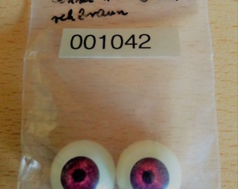 Dolls plastic eyes semi-circular 20 mm red/brown.