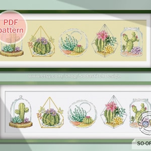 サボテン クロスステッチ パターン、植物 インテリア 装飾 ガーデニング モダン インスタント PDF ダウンロード カウント チャート、SO-OPG176「サボテン コレクション」