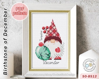 Kruissteekpatroon pdf Turquoise Jewel Gem Jewelry Kabouterfee, SO-BS12 'Birthstone of December'