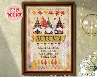 Cross Stitch Pattern pdf, SO-OP252 'Autumn Gnome'