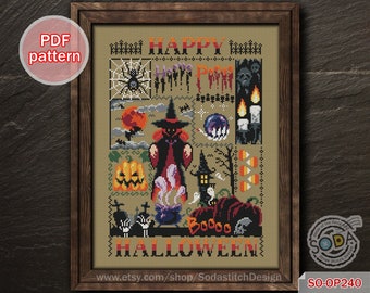 Cross Stitch Pattern pdf Halloween Witch Autumn Fall Pumpkin Anniversary Season Modern pdf Download Counted Chart,SO-OP240 'Halloween Witch'