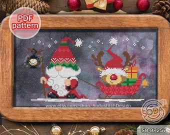 Christmas Cross Stitch Pattern Christmas pdf Gnome Fairy Winter Holiday for Beginner Funny Counted Instant Download,SO-OP257 'Santa Gnome'