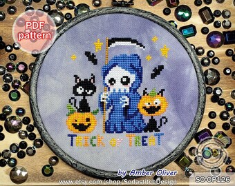 Kruissteekpatroon pdf Skull Pumpkin Black Cat, SO-OP126 'Halloweenfeest'