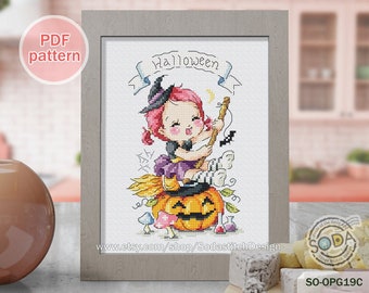 Kreuzstich Muster pdf Ornament Hexe Kürbis Herbst Herbst Modern, SO-OPG69C 'Special Day'