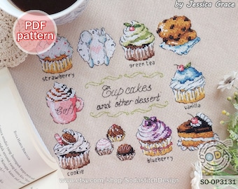 Cross Stitch Pattern pdf Cookie Dessert Sampler Modern, SO-OP3131 'Cup Cakes'