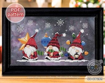 Christmas Cross Stitch Pattern pdf Gnome Fairy Elf Pixie Winter Cute Funny Modern Counted Download,SO-OP289 &#39;Christmas Supplies Delivery&#39;