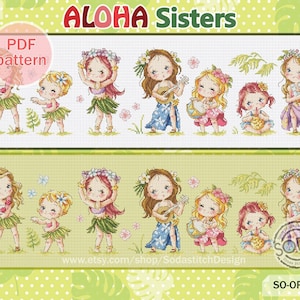 Aloha Sisters,Hawaii Hula dance Summer Holiday Vacation Cross Stitch Pattern,Instant pdf Download Counted Chart,SO-OPG123 &#39;Aloha Sisters&#39;