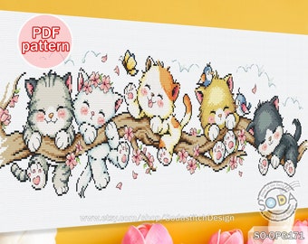 Patrón de punto de cruz en PDF Gatito Mascota Moderno, SO-OPG171 'Parque de juegos para gatos'