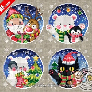 Patrón de punto de cruz navideño (PDF) Adorno Santa Claus Oso Perro Gato Pingüino Descarga instantánea en PDF, SO-OP140 'Historia de invierno 2'