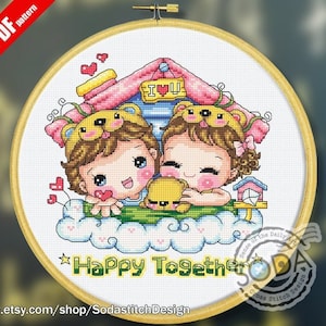 Kreuzstich Muster,Kreuzstich Muster,Stickmuster,Instant PDF Download,SO-OP321 'Happy Together'