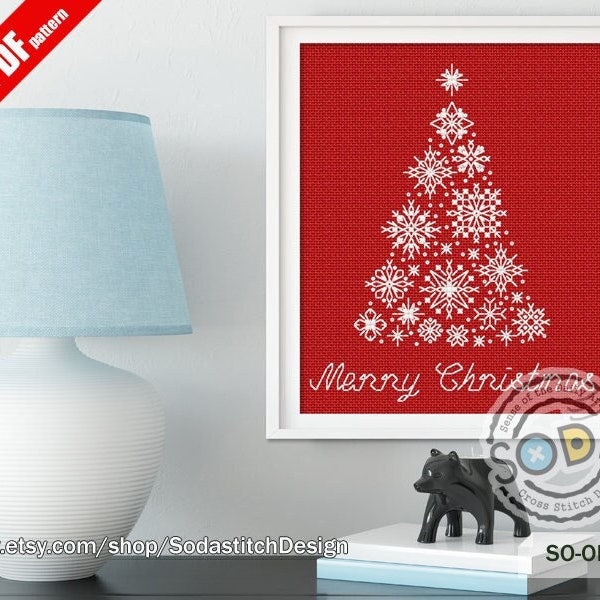 Christmas Cross Stitch Pattern pdf Christmas Tree Snowflake Holiday Instant PDF Download,SO-OP163 "Snowy Tree"