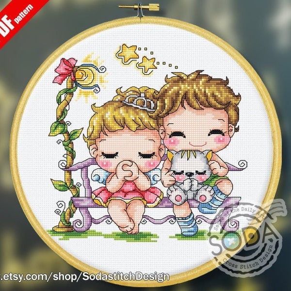 Schema punto croce pdf Coppia Bambini Moderni, SO-OP313 'Preghiere'