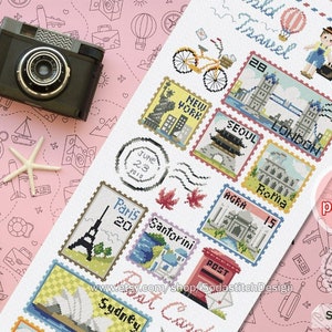 Patrón de punto de cruz del sello postal del mundo, World Tour Modern Descarga instantánea en PDF Gráfico contado, SO-OPG35 'El sello postal del mundo'