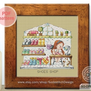Shoes Shop Cross Stitch Pattern pdf Mini Store Mini Shop Modern Instant Download Counted Chart,SO-OPG1693 &#39;Pop-up Store_SHOES SHOP&#39;