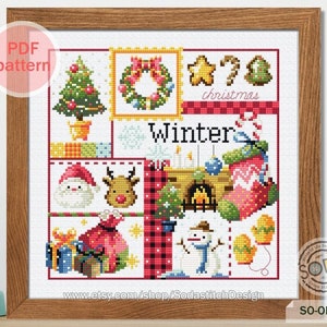 Four Seasons WINTER Cross Stitch Pattern,Sampler PDF Cross Stitch chart,Counted Cross Stitch pattern,SO-OP3149 &#39;Four Seasons_WINTER&#39;