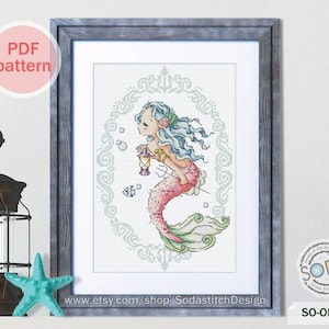 Princess Mermaid Cross Stitch Pattern,The Little Mermaid Fairy tale Story book Modern Under the sea chart,SO-OP204 &#39;Princess Mermaid&#39;