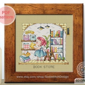 Book Store Cross Stitch Pattern pdf Mini Store Mini Shop Modern Instant pdf Download Counted Chart,SO-OPG1701 &#39;Pop-up Store_BOOK STORE&#39;