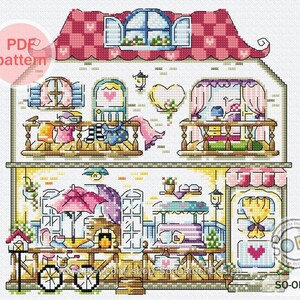Cross Stitch Pattern pdf House Home Counted Cross Stitch pattern Instant PDF Download,SO-OP372 &#39;Petite House&#39;