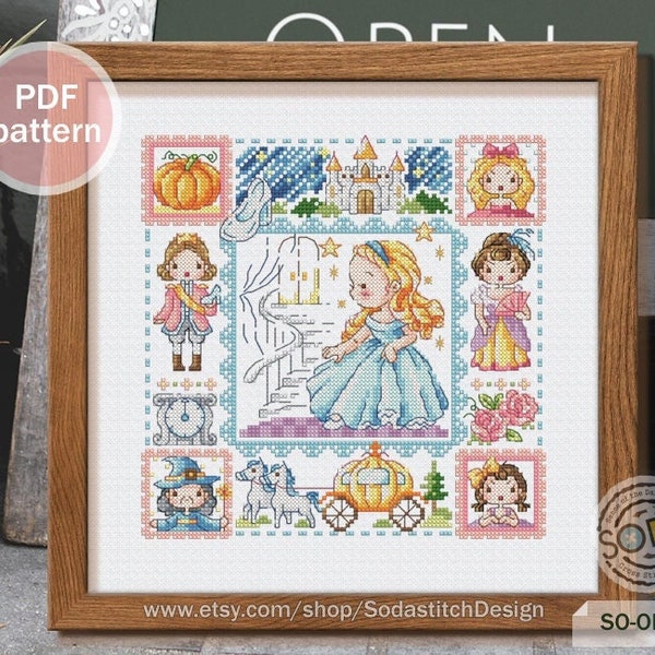 Cinderella Cross Stitch Pattern,Fairy tale Story book Prince Princess Modern Instant pdf Counted Chart,SO-OP3222 'Cinderella'