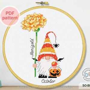 Birth Month Flower,October,Gnome Halloween Cute Sprite Fairy Elf Pumpkin Birth Gift Push Gift,SO-BF10 &#39;Birth Flower of October&#39;