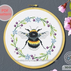 Kreuzstich Muster pdf Hummel Insekt Bug Biene gezählt Sofort PDF Download, SO-OP198 &#39;Beetiful&#39;