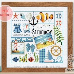 Four Seasons SUMMER Cross Stitch Pattern,Sampler Cross Stitch chart,Counted Cross Stitch pattern,SO-OP3147 &#39;Four Seasons_SUMMER&#39;