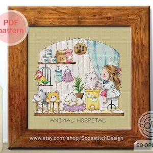 Animal Hospital Cross Stitch Pattern pdf Mini Store Mini Shop Modern Instant pdf Download Chart,SO-OPG1692 &#39;Pop-up Store_ANIMAL HOSPITAL&#39;