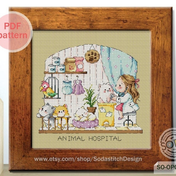 Animal Hospital Cross Stitch Pattern pdf Mini Store Mini Shop Modern Instant pdf Download Chart,SO-OPG1692 'Pop-up Store_ANIMAL HOSPITAL'