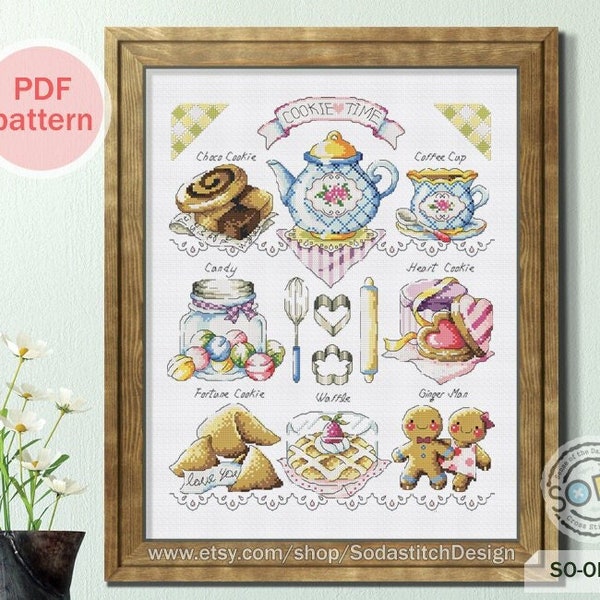 Cross Stitch Pattern pdf Sampler Modern, SO-OPG17 'Cooke Time'