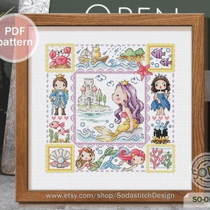 The Little Mermaid Cross Stitch Pattern,Fairy Tale Story Book Modern Instant pdf Download Counted Chart,SO-OP3218 &#39;The Little Mermaid&#39;