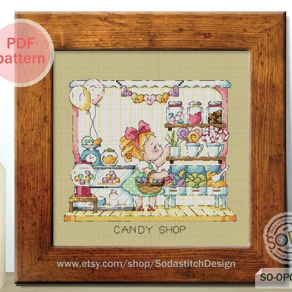 CANDY Shop Cross Stitch Pattern pdf Mini Store Mini Shop Lollipop Sweets Modern Instant Download Chart,SO-OPG1691 'Pop-up Store_CANDY SHOP'