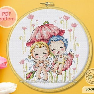 Flower Elf Cross Stitch Pattern,Poppy Flower Sprite Fairy Modern Instant pdf Download Counted Chart,SO-OP3201 &#39;Flower Elf&#39;