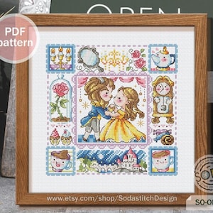 Beauty and the Beast Cross Stitch Pattern,Fairy Tale Modern Instant pdf Download Counted Chart,SO-OP3219 'Beauty and the Beast'