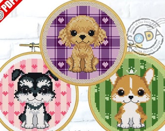 Cross Stitch Pattern pdf Dog Modern, SO-OP114 'Happy Puppy 3'