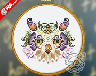 Owl Cross Stitch Pattern,Cross Stitch chart,Counted Cross Stitch pattern,Instant PDF Download,SO-OP84 'HENNA Owl'