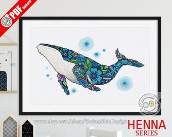 Cross Stitch Pattern pdf, SO-OP130 'HENNA Whale'