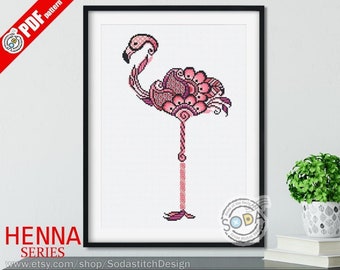 Flamingo Cross Stitch Pattern,Cross Stitch chart,Counted Cross Stitch pattern,Instant PDF Download,SO-OP88 'HENNA Flamingo'