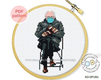 Bernie Sanders meme Cross Stitch Pattern pdf Counted Easy Simple for Beginner Instant PDF Download,SO-OP181 &#39;Bernie Sanders&#39;