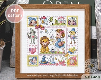 Patrón de punto de cruz en PDF, Libro de cuentos de hadas moderno, SO-OP3204 'El mago de Oz'